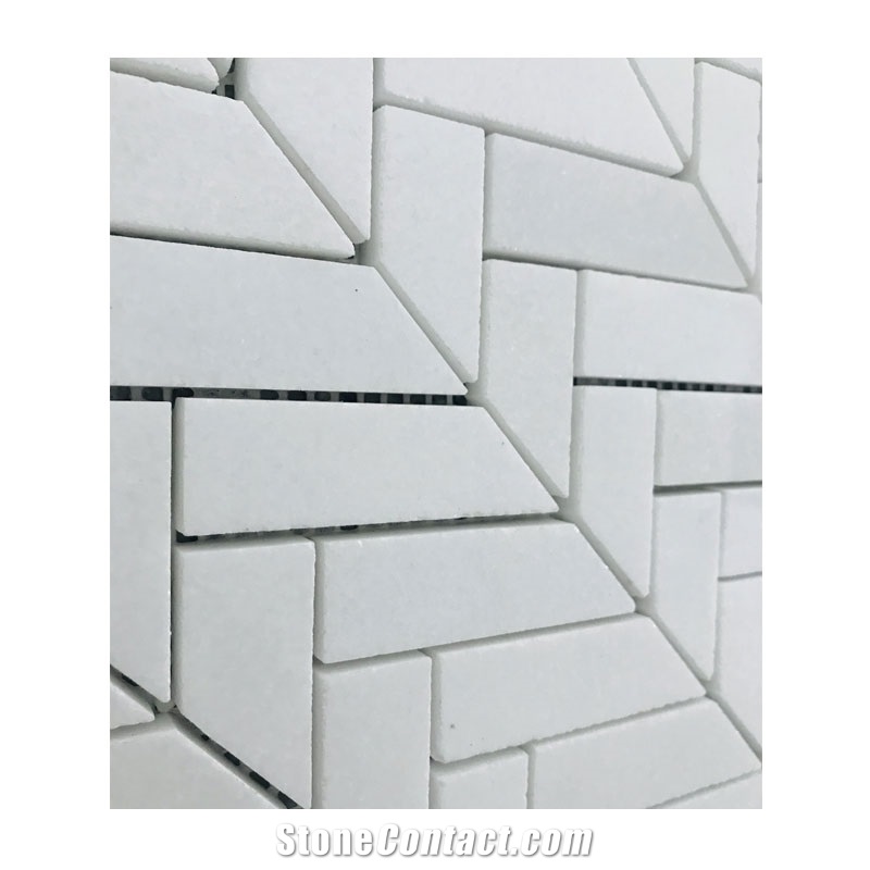 Absolute White Marble Chevron Irregular Mosaic
