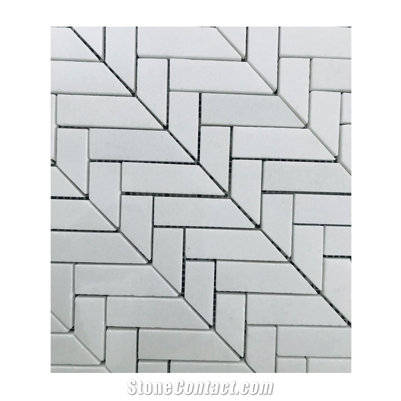 Absolute White Marble Chevron Irregular Mosaic