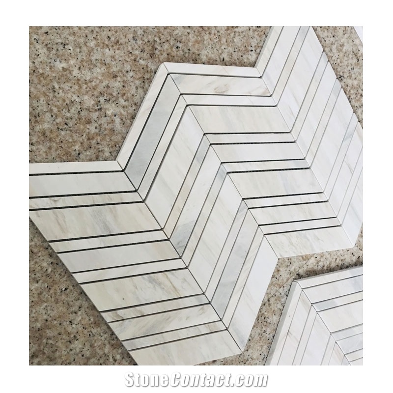 Absolute White Marble Chevron Irregular Mosaic