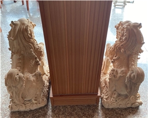 Beige Sandstone Chinese Dragon Statues Stone Kylin