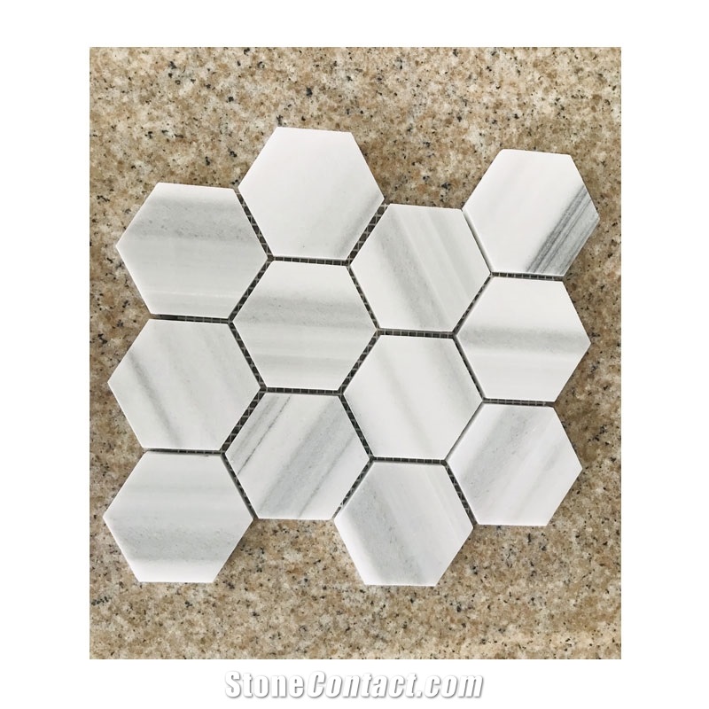 Big Hexagon Marmara White Marble Mosaic Tile