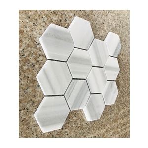 Big Hexagon Marmara White Marble Mosaic Tile