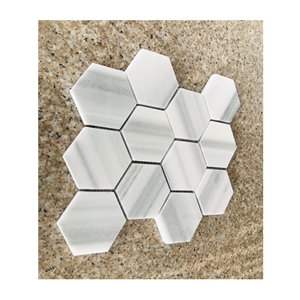 Big Hexagon Marmara White Marble Mosaic Tile