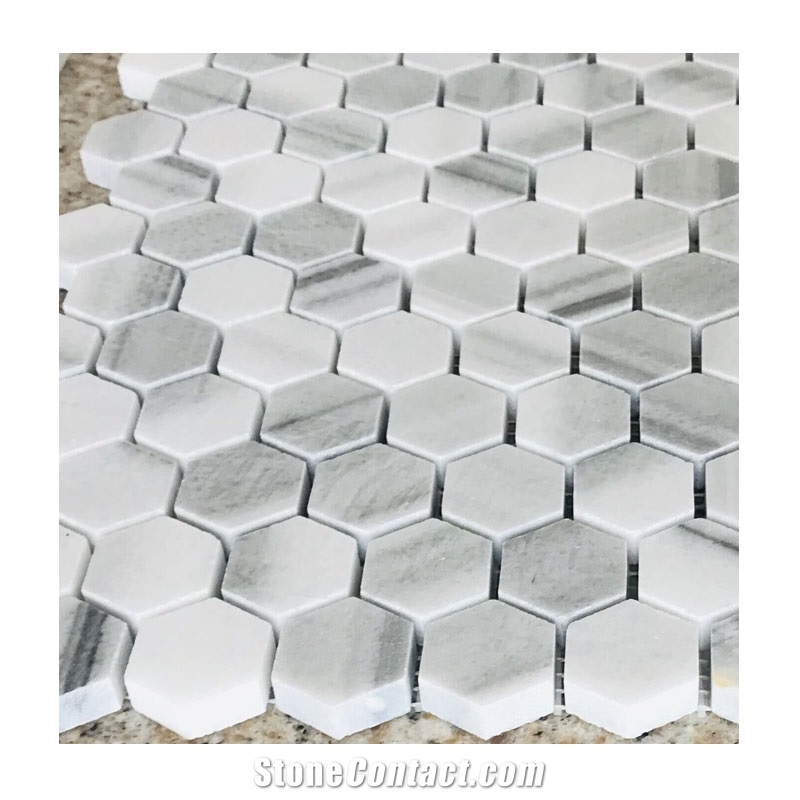 Big Hexagon Marmara White Marble Mosaic Tile