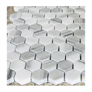 Big Hexagon Marmara White Marble Mosaic Tile