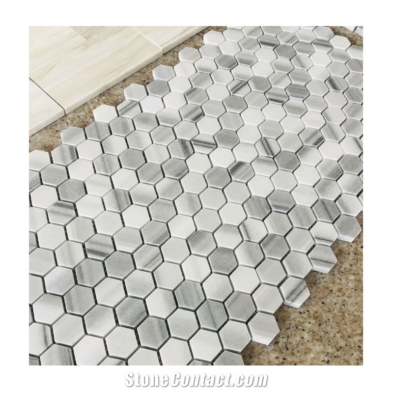 Big Hexagon Marmara White Marble Mosaic Tile