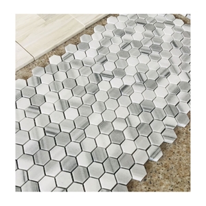 Big Hexagon Marmara White Marble Mosaic Tile