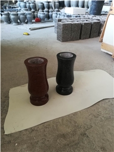 Black Granite Vase and Lantern for Tombstone
