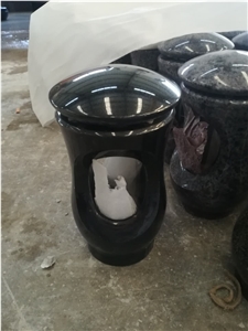 Black Granite Vase and Lantern for Tombstone