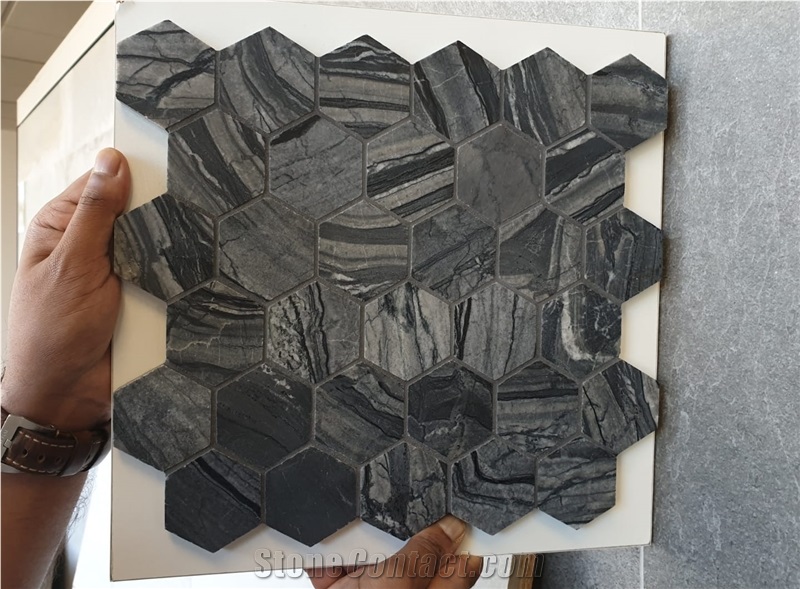 Black Marble Hexagon Mosaic Floor Wall Paving