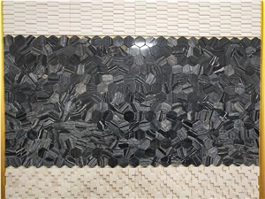 Black Marble Hexagon Mosaic Floor Wall Paving