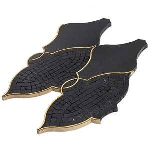 Black Marble Lantern Brass Line Inlay Mosaic Tile