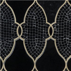 Black Marble Lantern Brass Line Inlay Mosaic Tile
