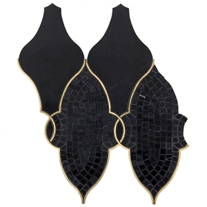 Black Marble Lantern Brass Line Inlay Mosaic Tile