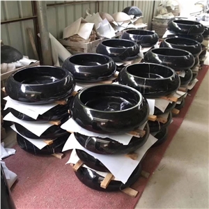 Black Marquina Marble Bathroom Round Stone Basins