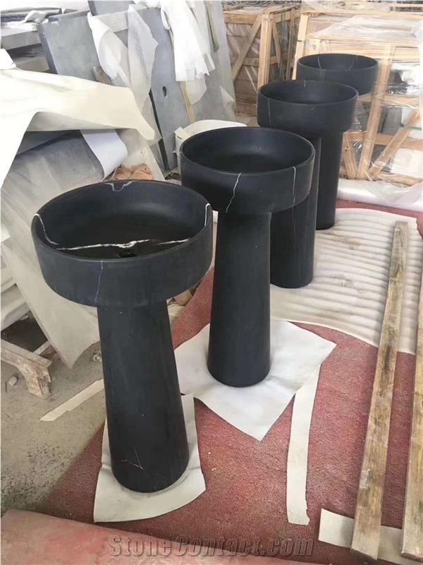 Black Marquina Marble Bathroom Round Stone Basins