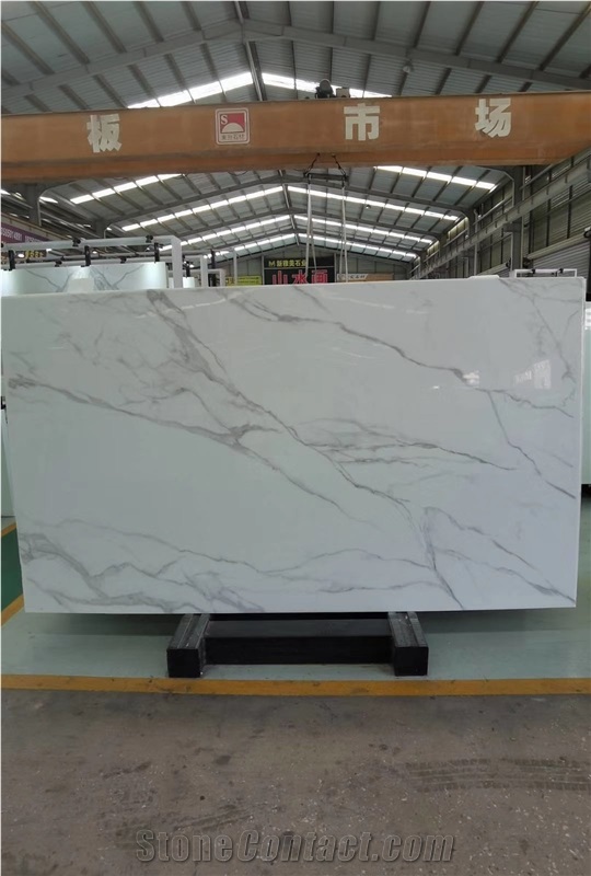 Book Match Nano Calacatta White Glass Marble Slabs