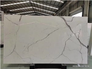 Book Match Nano Calacatta White Glass Marble Slabs