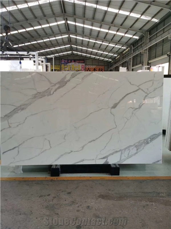 Book Match Nano Calacatta White Glass Marble Slabs