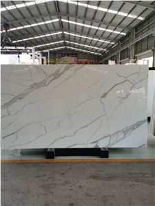 Book Match Nano Calacatta White Glass Marble Slabs
