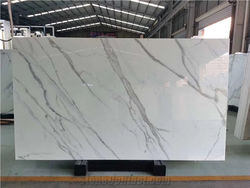 Book Match Nano Calacatta White Glass Marble Slabs