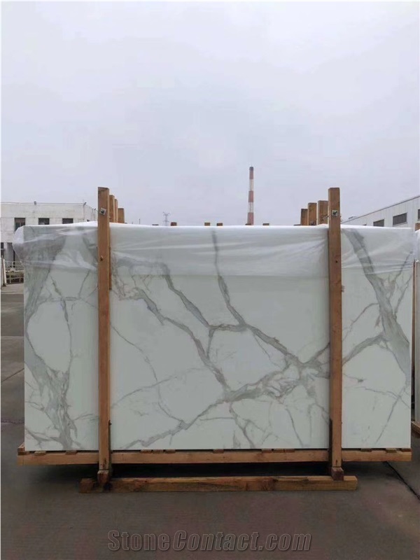 Book Match Nano Calacatta White Glass Marble Slabs