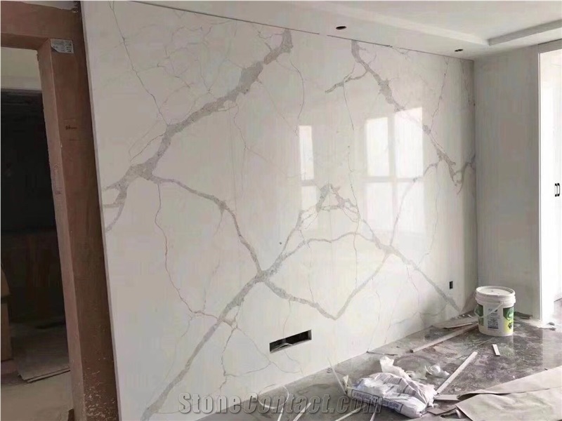 Book Match Nano Calacatta White Glass Marble Slabs