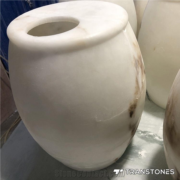 Brown Vein White Snow Alabaster Vase Ceiling Light