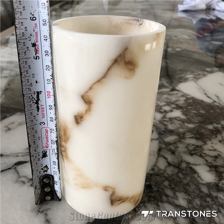 Brown Vein White Snow Alabaster Vase Ceiling Light