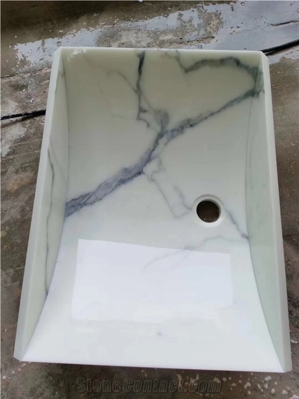 Carrara Marble Double Sink Solid Surface