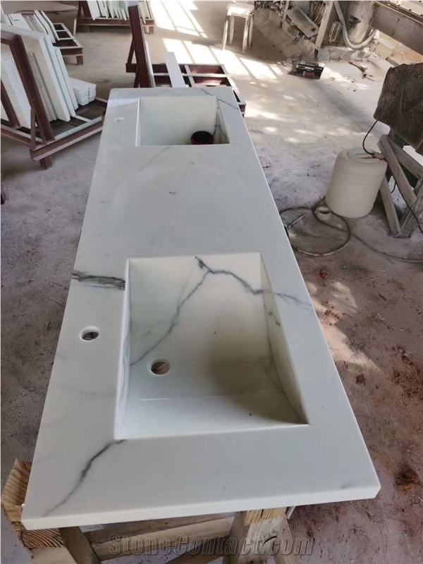 Carrara Marble Double Sink Solid Surface