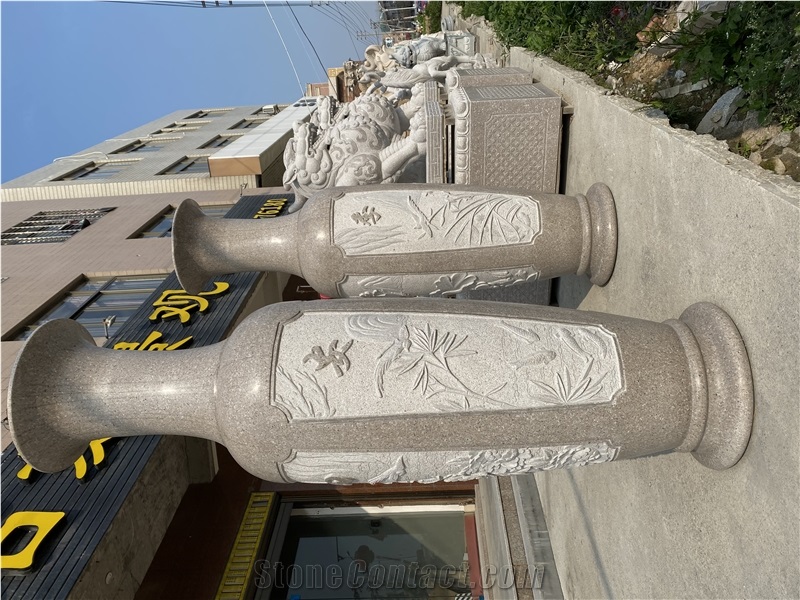 China Granite Tall Vases Big Carving Flower Vase