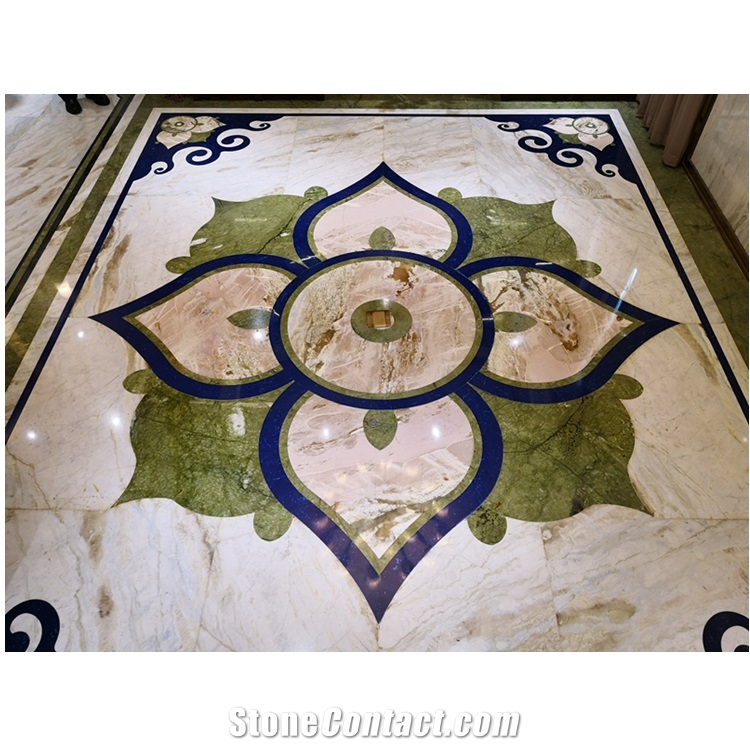 China Lemon Ice Marble Waterjet Medallion Tile