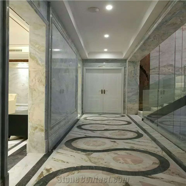 China Lemon Ice Marble Waterjet Medallion Tile