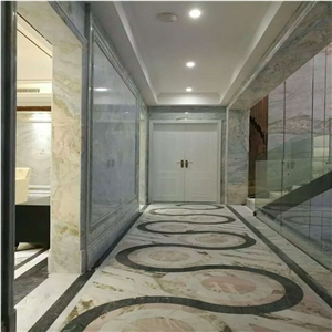 China Lemon Ice Marble Waterjet Medallion Tile