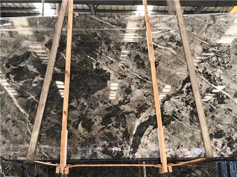 China Panda Grey Marble Slab Tiles Book Matched