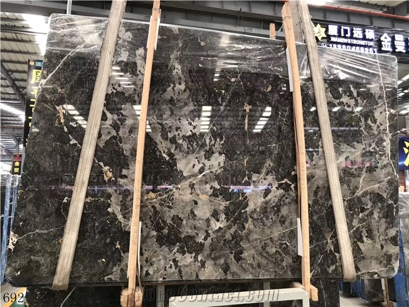 China Panda Grey Marble Slab Tiles Book Matched