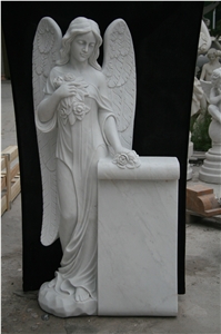 China White Marble Angel Heart Monument&Tombstone