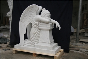 Crying Angel White Marble Tombstone