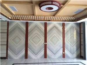 Crystal White Wooden Honed Marble Wall Match Tiles