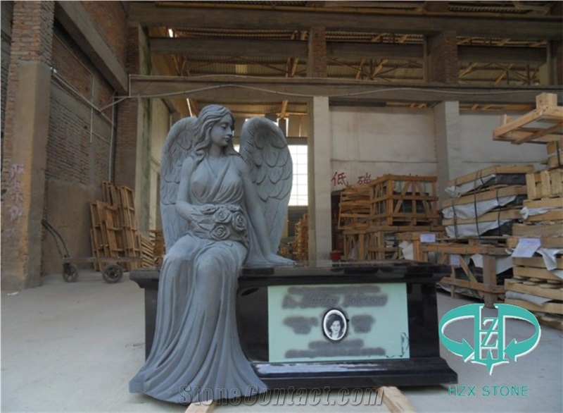 Custom Monument/Gravestone with Carved Angel/Cross