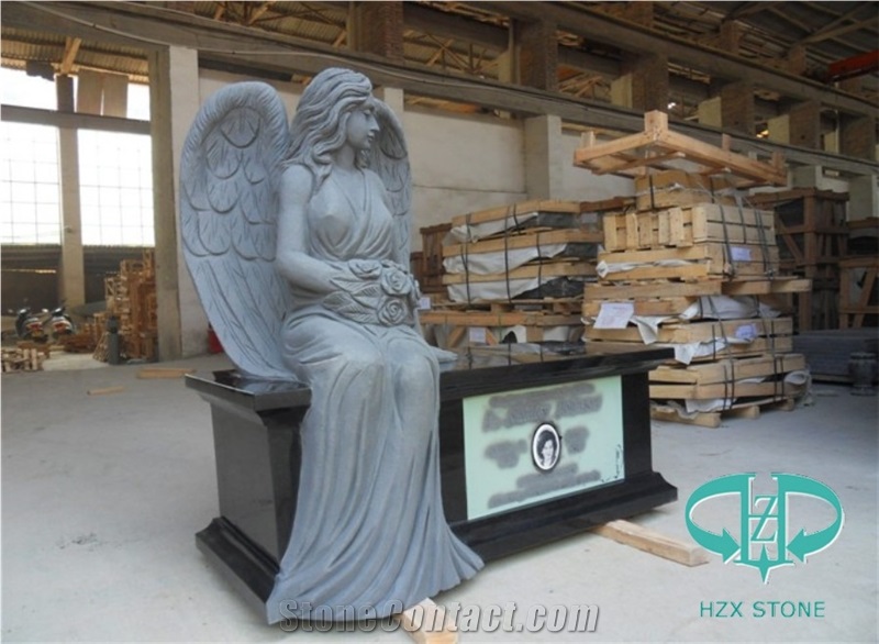 Custom Monument/Gravestone with Carved Angel/Cross