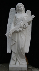 Engraved Angel Statues Of White Marble
