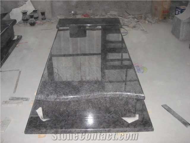 European Polished Grey Granite Graving Tombstone