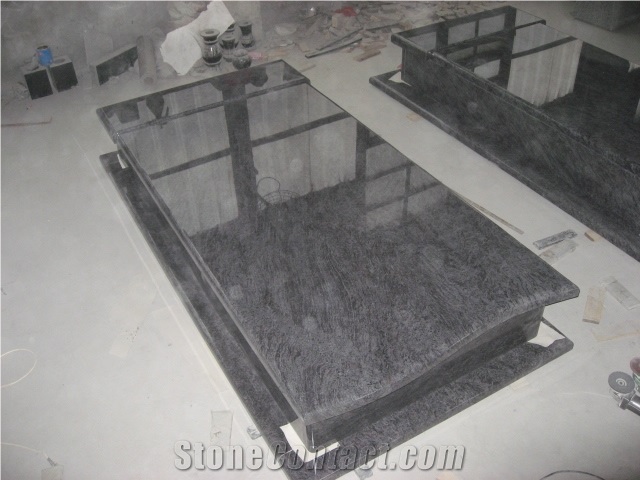 European Polished Grey Granite Graving Tombstone