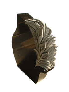 European Style Black Upright Headstone with Rose