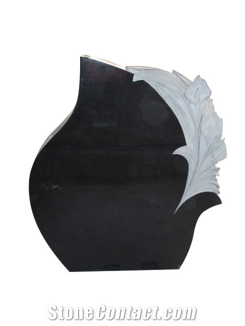 European Style Black Upright Headstone with Rose