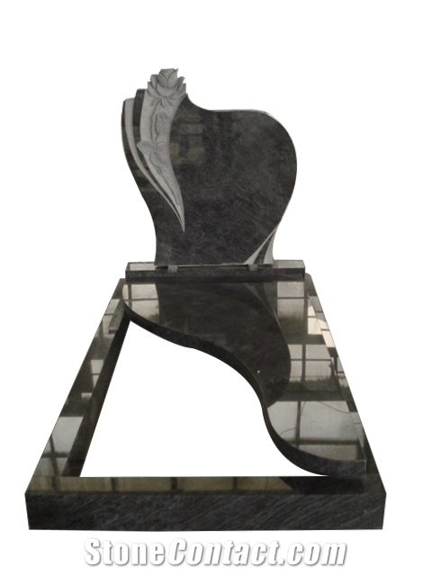 European Style Black Upright Headstone with Rose