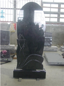 European Style Granite Headstone with Flower
