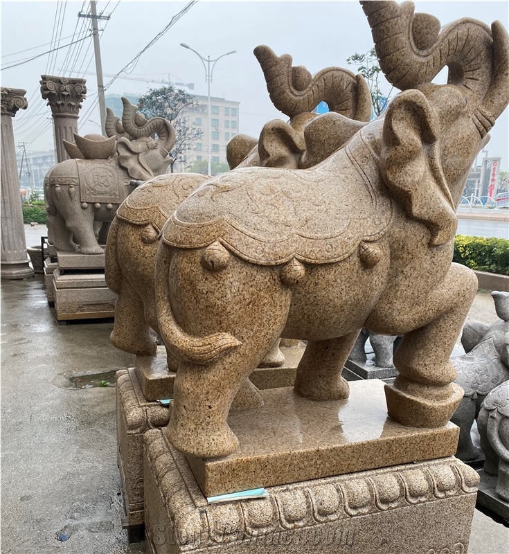 Garden Sculpture Yellow Granite Handcarved Statues